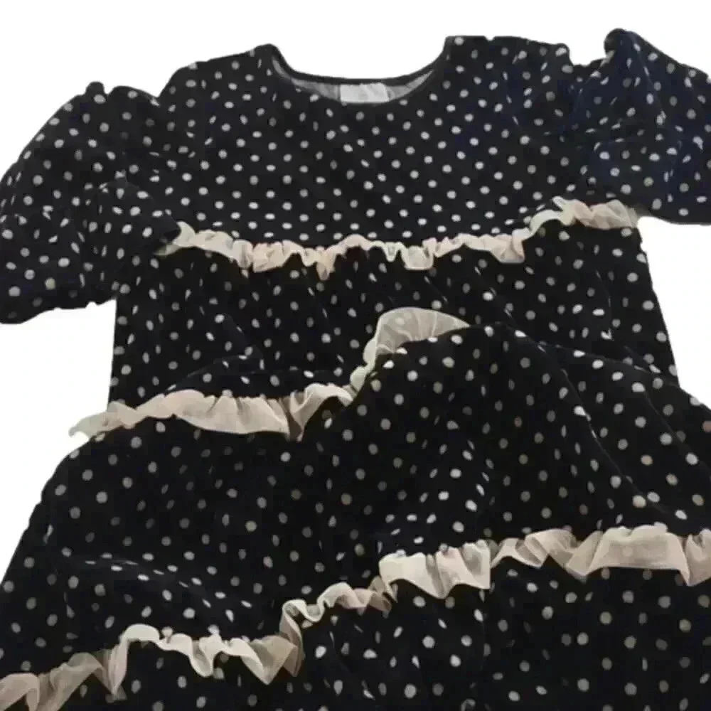 𝅺HANNA ANDERSSON Sz 140(10) tiered velvet and ruffle  dress
